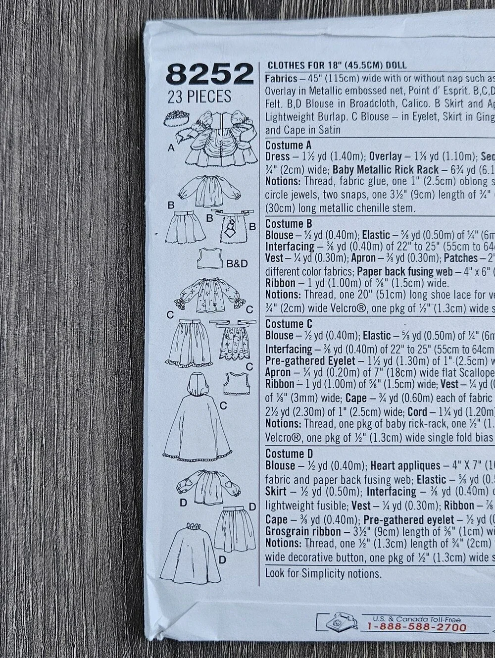 NEW Simplicity 8252 Clothes for 18